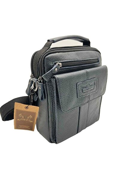 OEM Men's Shoulder Bag Navy Blue, Genuine Leather, 23 x 20 x 7.5 cm