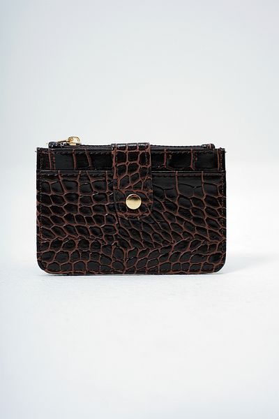 VAGGON Women's Bitter Brown Faux Leather Coin Compartment Croco Pattern Medium Size Card Holder Prmx14077