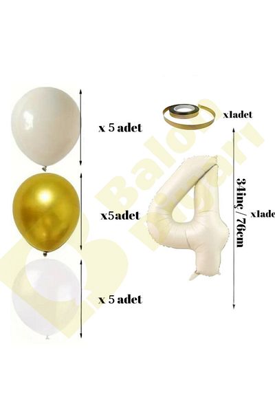 BALON DİYARI Birthday Balloon Set 🎂 |   Gold 🤍   White 🤎   Sea Sand |   Foil Balloon and Banner Including Numbers!