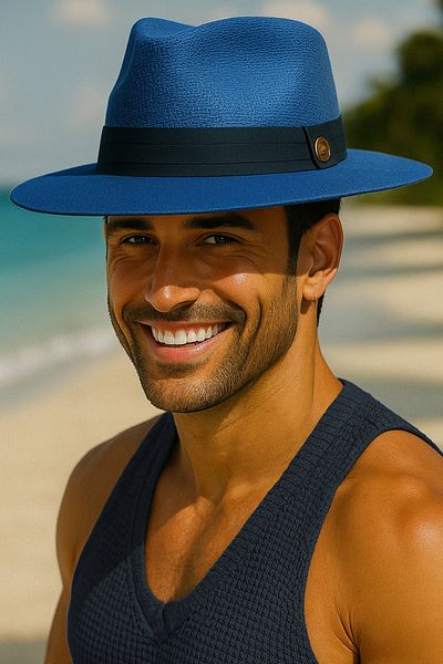 LAGRANZE Summer Men's Black Ribbon Banded Straw Fedora Hat