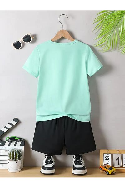 buendiakids Girl'S\Boy's Aqua-Green-Black Cool Capybara Printed Combed Cotton Shorts-Tshirt Set