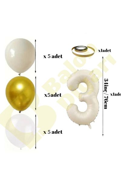 BALON DİYARI Σετ μπαλόνι γενεθλίων 🎂 |   Χρυσό 🤍   Λευκό 🤎   Θαλασσινή άμμος |   Συμπεριλαμβανομένου του αριθμημένου αλουμινόχαρτου μπαλονιού και πανό!