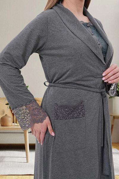 Mecit Pijama Maternity Guipure Detailed Short Sleeve 3-Piece Pajama Set with Morning Dress 75% Cotton 25% Viscose