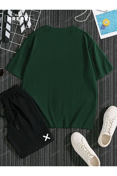 EFFRENATU Love, Death Printed Cotton Unisex Forest Green T-Shirt-Black Shorts Set