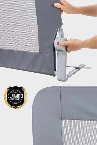 Wellgro Premium 150X65 cm Bed Barrier with Leather Cover, Folding Bed Rail, Gray