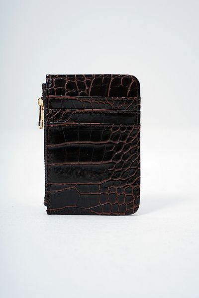 VAGGON Women's Bitter Brown Faux Leather Coin Compartment Croco Pattern Medium Size Card Holder Prmx14077