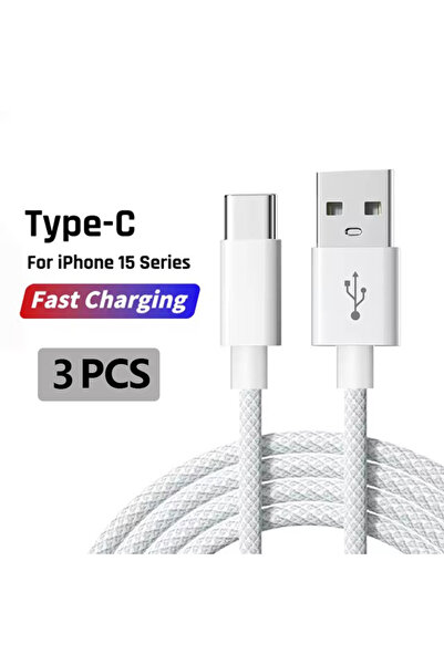Choice 2 متر أبيض 3 قطع كابل USB A إلى النوع C ملون 20 واط لجهاز iPhone 15 شحن سريع من النوع C...