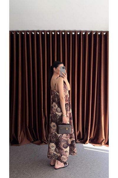 HAZELANNA Brown Patterned Dress with Straps