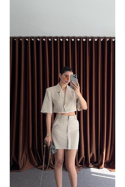 HAZELANNA Shoulder Padded Striped Suit