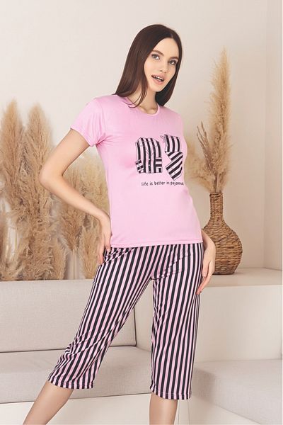 Farya Home Dreamy Milan Bamboo Lycra Patterned Short Sleeve Capri Pajama Set