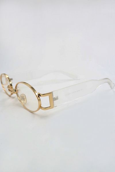 VAGGON Women's Gold Oval Cut Metal Gold Framed Transparent Sunglasses Prmx13869