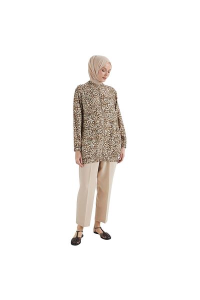 Armine Women's Brown Jacket with Elastic Hem and Zipper 25Yt529