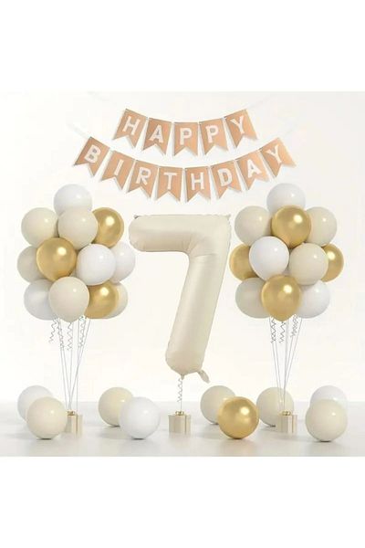 BALON DİYARI Σετ μπαλόνι γενεθλίων 🎂 |   Χρυσό 🤍   Λευκό 🤎   Θαλασσινή άμμος |   Συμπεριλαμβανομένου του αριθμημένου αλουμινόχαρτου μπαλονιού και πανό!
