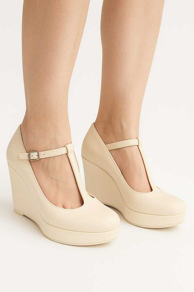 AYDOĞDU by ünal Beige Skin Posted Wedge Sole Evening Dress Women's Shoes