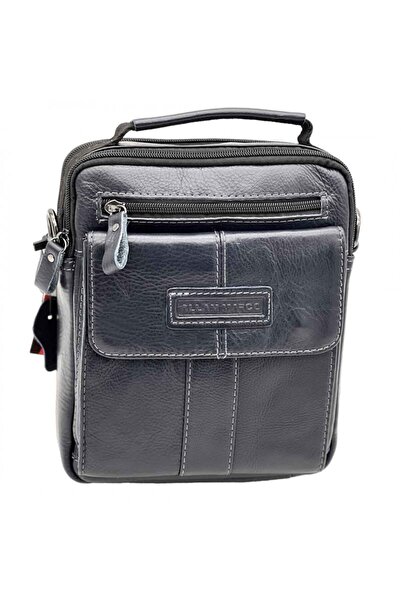OEM Men's Leather Shoulder Bag, Navy Blue, Leather, 23 x 20 x 7.5 cm
