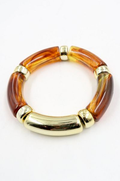 VAGGON Women's Brown Gold Detailed Bone Elastic Bracelet Prmx13820