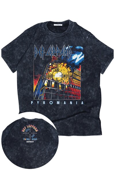 Fuddy Moda Oversize kroj Def Leppard Pyromania Neck Štampano Washed T-shirt ,...