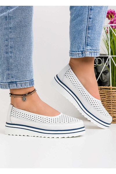 ANGEL BLUE Women's casual shoes in natural leather, white, perforated, with slip-on closure