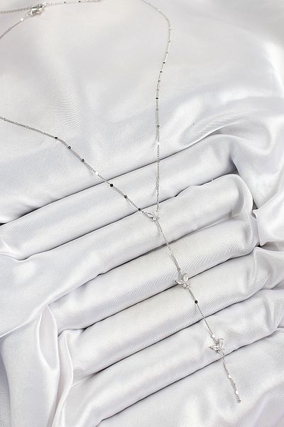BESKAR Brass Zircon Stone Row Butterfly Figure Y Model Silver Color Women's Necklace