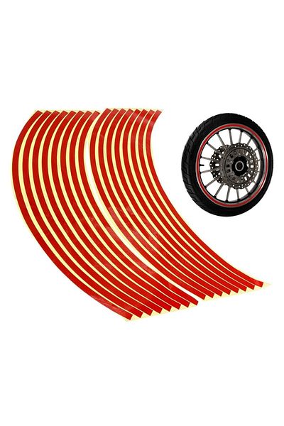 JollyMag Set 16 ornamente Reflectorizante pentru jante auto, moto, culoare Rosie