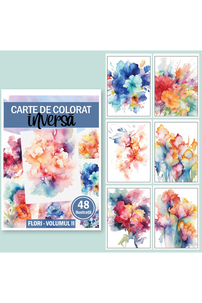 Legendary Gifts Carte de colorat inversa cu 48 de ilustratii, Flori - Volumul II