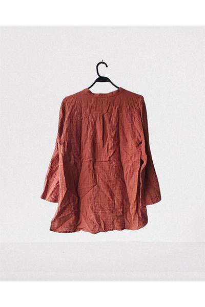 Namaste Vintage Tan Color V-Neck Button-Down Muslin Shirt (100% Cotton)