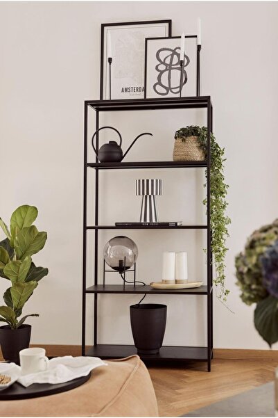 Home Dali Siyah Metal Kitaplık Dekoratif Aksesuar Rafı Mutfak Rafı Antrasit Ahşap