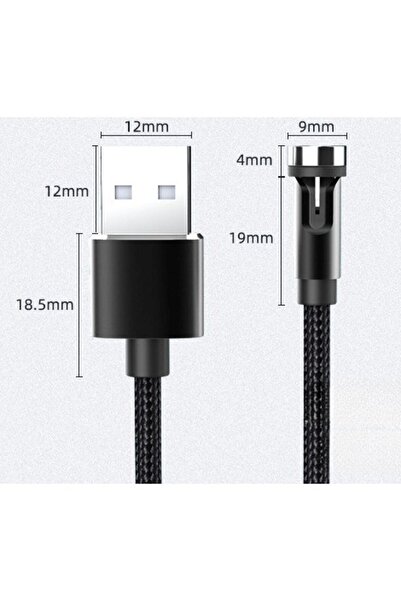 Universal Magnetic 3-in-1 Charging Cable 360° + 180°, 2 m, Micro, Type-C, iPhone, 5 V, 2.4 A, Black