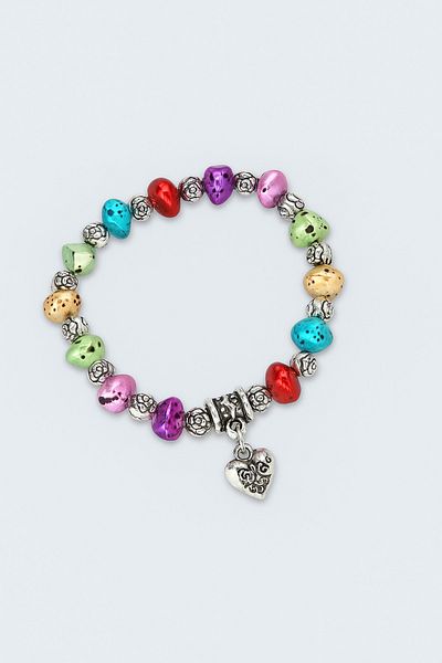 ÖZKAHRA TEKSTİL Women's Bracelet with Colorful Natural Stone Heart Charm