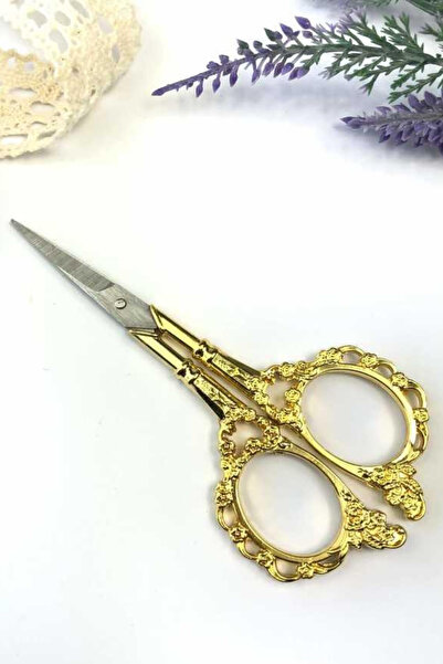 ESENLİWE Vintage Dikiş Nakış Söz Nişan Makası Çiçek Desenli Altın