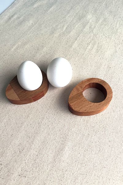 Kuzeylina 2-Piece Wooden Egg Bowl - Natural Beech Wood Egg Presentation Stand |   Tableware Organizer