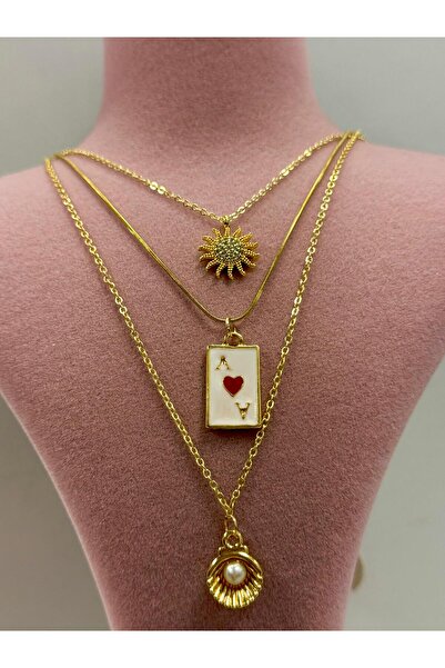 Perry Accesories kararmaz çelik 5 li kalpli mineli istiridye incilii charm kolye kupa as ve pembe kalp kar tanesi