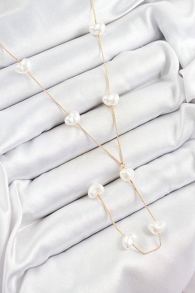 BESKAR 316L Steel Pearl Heart Figured Y Model Gold Color Women's Necklace