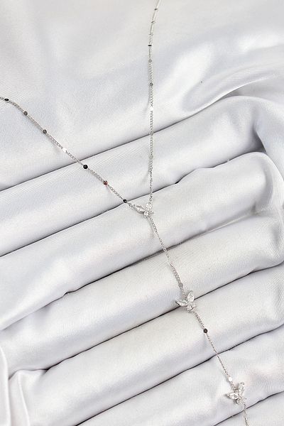 BESKAR Brass Zircon Stone Row Butterfly Figure Y Model Silver Color Women's Necklace