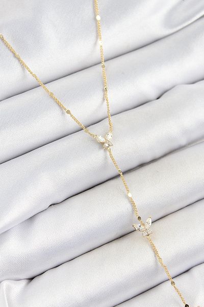 BESKAR Brass Zircon Stone Row Butterfly Figure Y Model Gold Color Women's Necklace