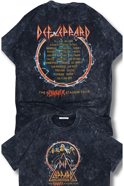 Fuddy Moda Unisex Oversize Def Leppard The Summer Stadium Tour Μπλουζάκι με στάμπα πλενόμενο ροκ μπάντα