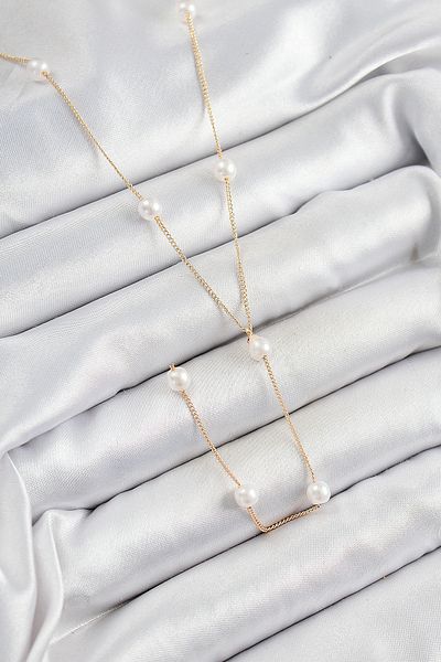 BESKAR 316L Steel Pearl Figured Y Model Gold Color Women's Necklace