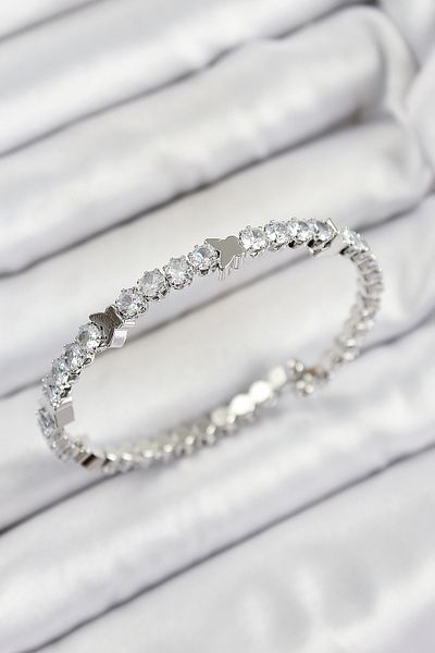 BESKAR Brass Zircon Stone Heart Model Silver Color Spring Women's Bracelet
