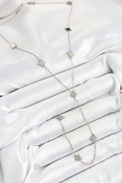 BESKAR 316L Steel Pole Star Figured Y Model Silver Color Women's Necklace