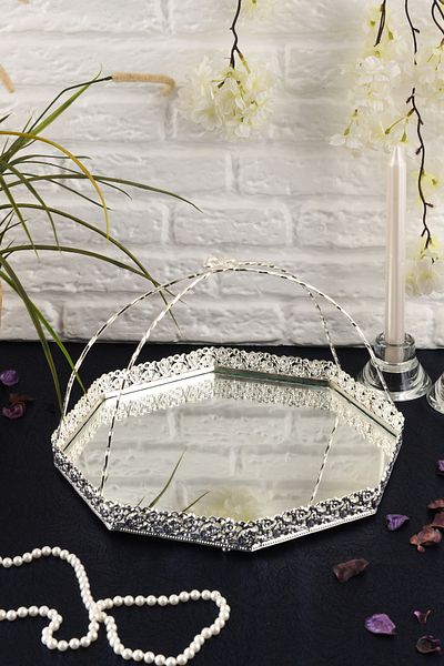 HELVACIOĞLU AKSESUAR Top Handle Mirrored Sugar Bowl, Chocolate Bowl, Turkish Delight Bowl, Cookie Bowl, Fruit Bowl 30 cm
