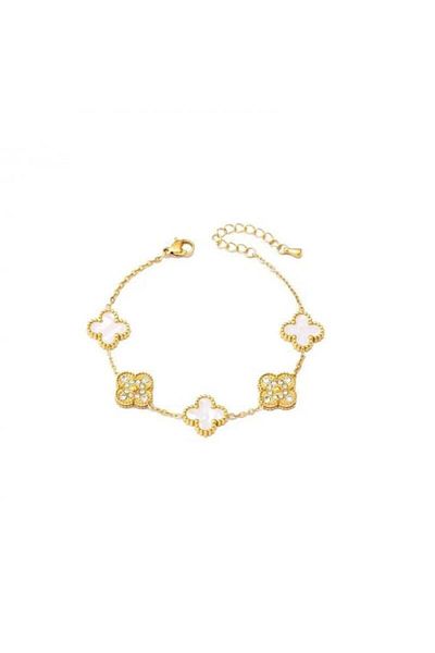 Tessero Bratara de dama, model in forma de trifoi, pietre zirconiu, placat cu aur 18K, Tessero, alb