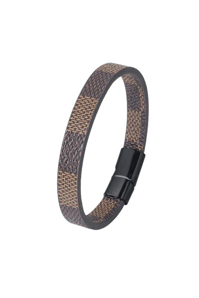 Tessero Brățară din piele, model imprimat, închidere magnetică, unisex, 20 cm, Tessero, maro
