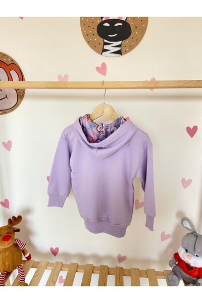 Kids Pink Print Detailed Hooded Cardigan