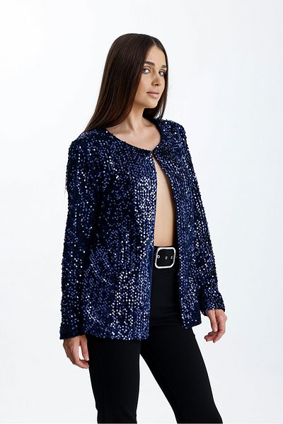 Sense Lined Seasonal Velvet Sequin Embroidered Evening Dress Jacket |   Ckt34356 Navy Blue