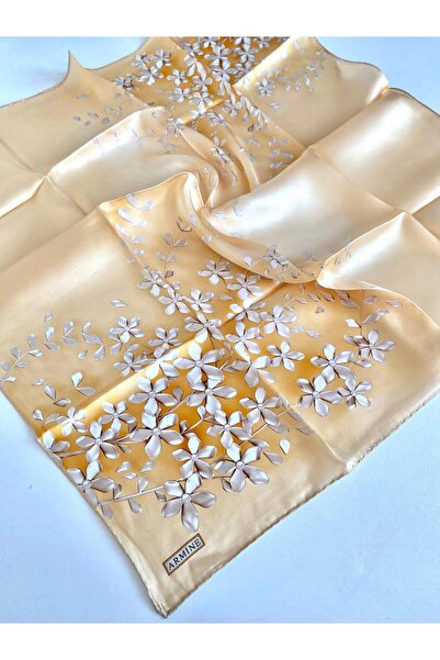 Armine Eșarfă din mătase Sura cu model de flori din piatră galbenă 9177 - 52