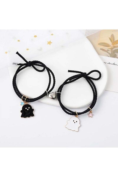 Tessero Set of two bracelets with magnet, handmade cord for friends, animated charms with ghosts and stars,