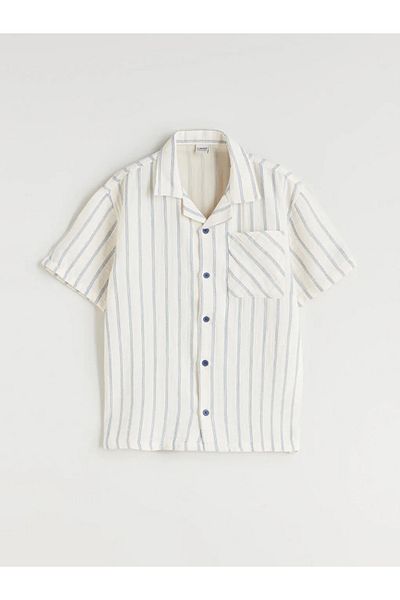 LC Waikiki Lcw Kids Navy Blue Striped Short Sleeve Boy's Shirt