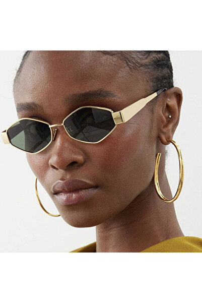 Tessero Ochelari de soare dama, model in forma de romb, protectie UV400, rama metalica, Tessero, auriu