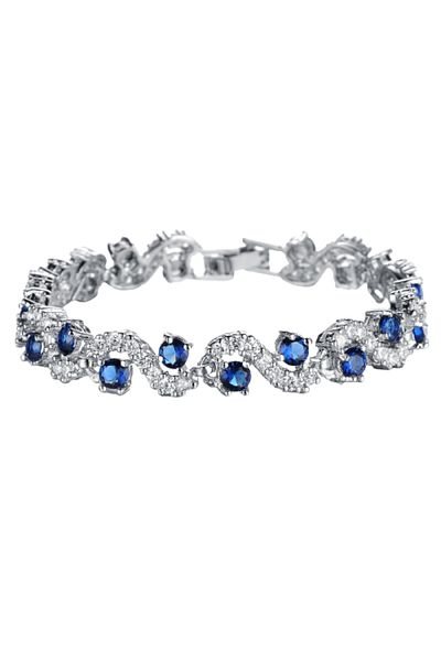 Tessero Bratara de dama cu pietre din zirconiu si cristale cu efect de Sapphire, placat cu argint, Tessero,