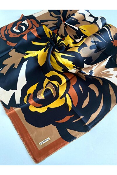 Armine Eșarfă din mătase Sura cu model mixt negru maro 9170 - 02